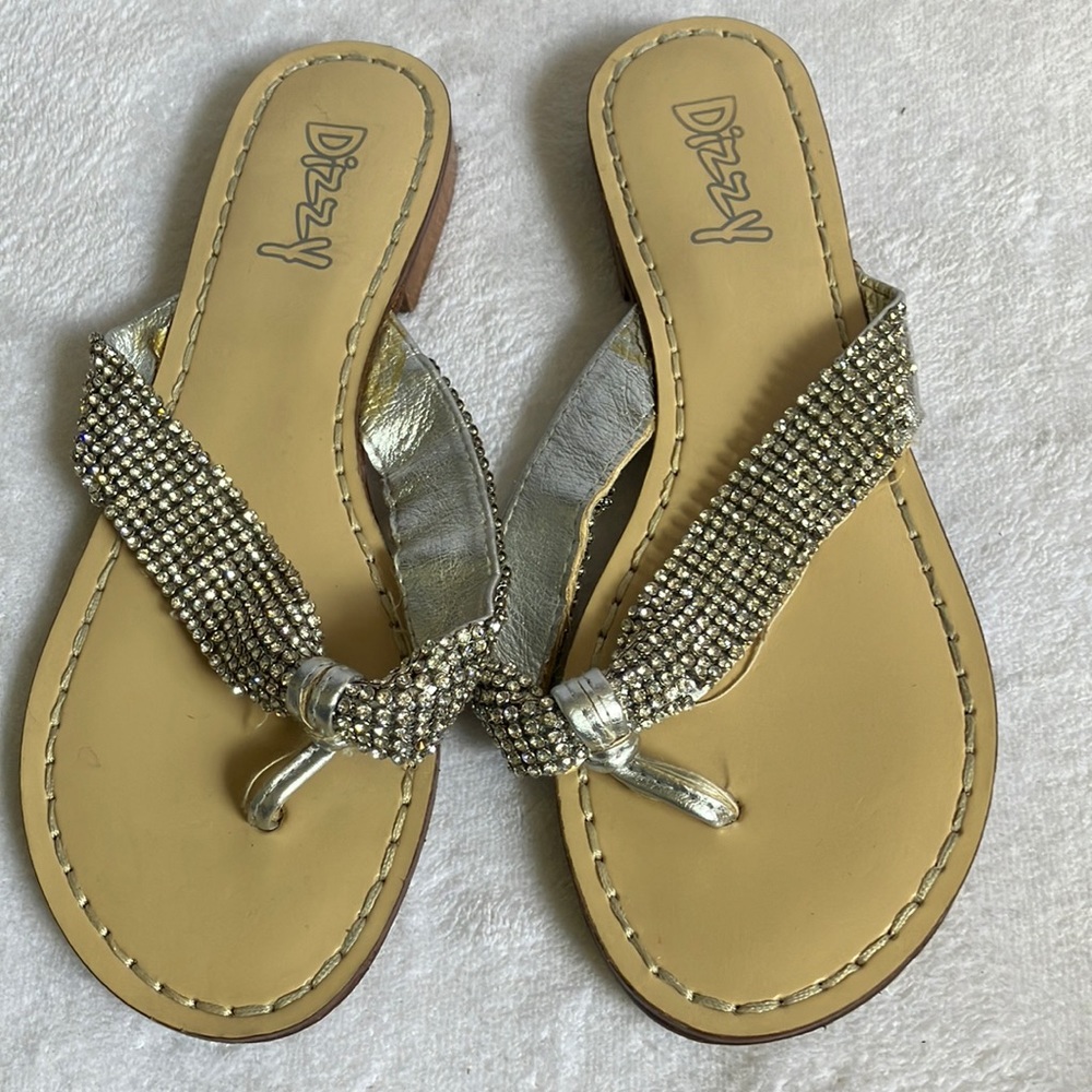 Dizzy Silver and Rhinestone Thong Sandles